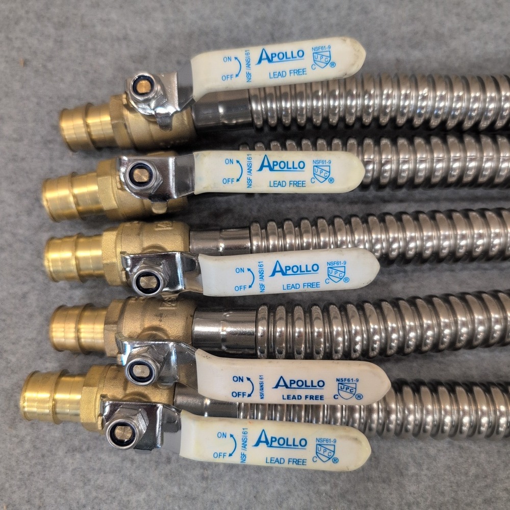 5 Apollo PEX-A Corrugated Stainless Steel Water Heater Connector Ball Valve - Picture 1 of 6